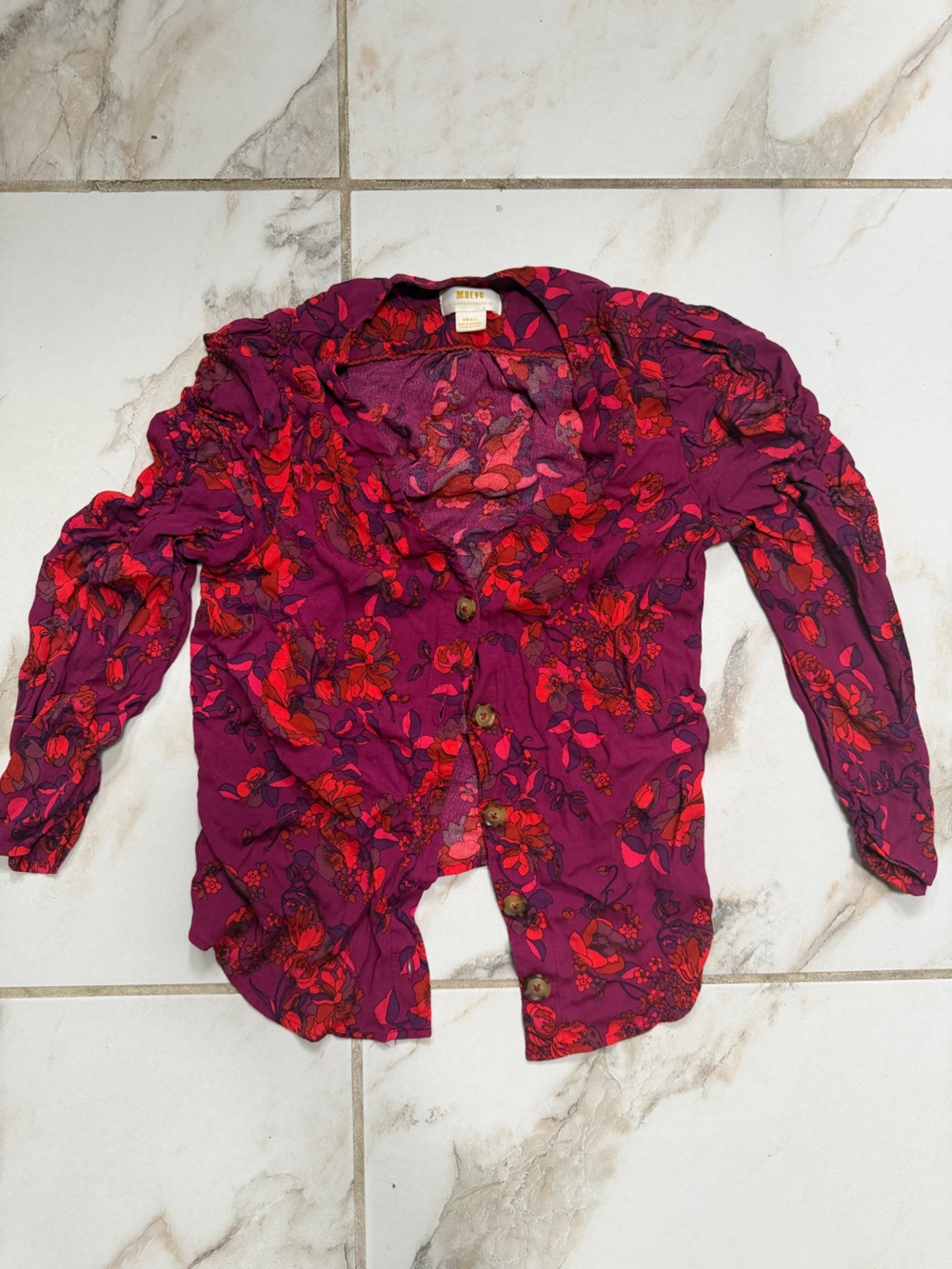 Anthropologie Vivid Floral Button-Up Blouse in Magenta and Red